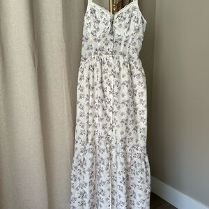 ASTR White and Purple Floral Maxi Dress